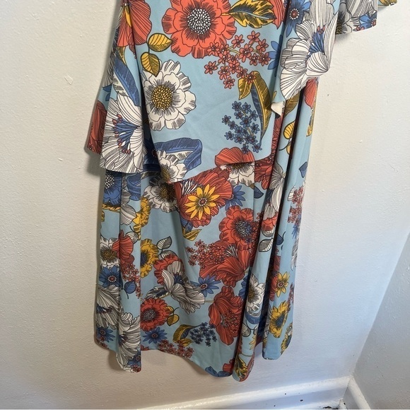 Asos Maternity One Shoulder Cape Dress Blue Floral - Picture 10 of 12